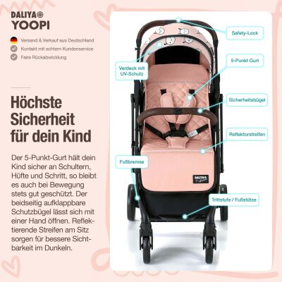 Daliya® YOOPI Reisebuggy, kompakt faltbar, mit Teleskopgriff, Flugzeug Buggy