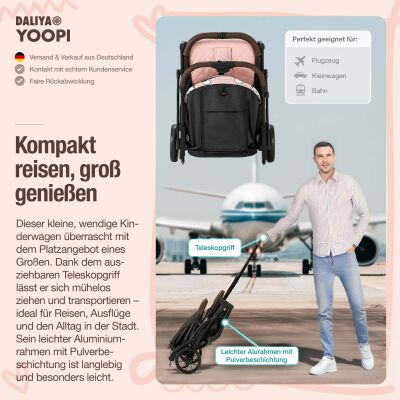 Daliya® YOOPI Reisebuggy, kompakt faltbar, mit Teleskopgriff, Flugzeug Buggy
