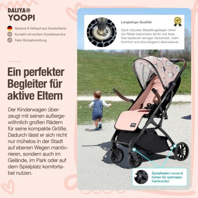 Daliya® YOOPI Reisebuggy, kompakt faltbar, mit Teleskopgriff, Flugzeug Buggy