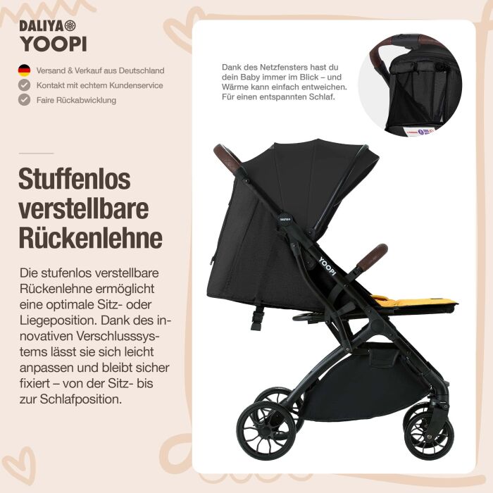 Daliya® YOOPI Reisebuggy, kompakt faltbar, mit Teleskopgriff, Flugzeug Buggy