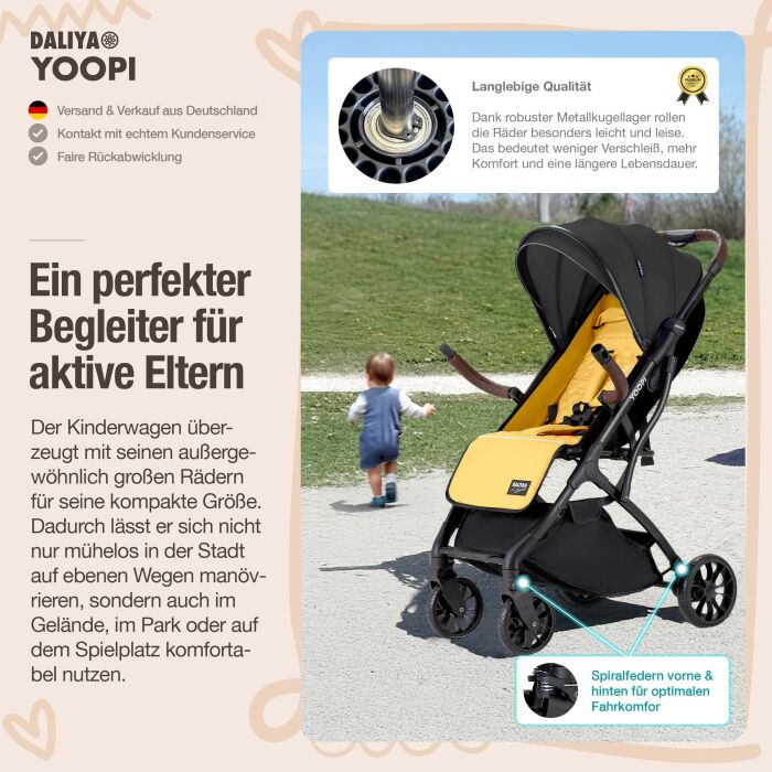 Daliya® YOOPI Reisebuggy, kompakt faltbar, mit Teleskopgriff, Flugzeug Buggy