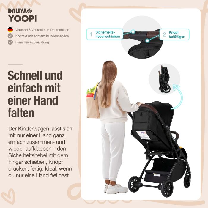 Daliya® YOOPI Reisebuggy, kompakt faltbar, mit Teleskopgriff, Flugzeug Buggy