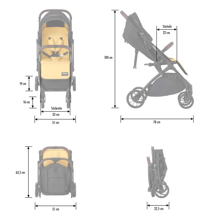 Daliya® YOOPI Reisebuggy, kompakt faltbar, mit Teleskopgriff, Flugzeug Buggy