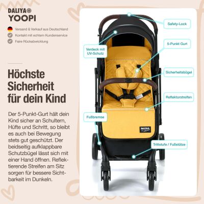 Daliya® YOOPI Reisebuggy, kompakt faltbar, mit Teleskopgriff, Flugzeug Buggy