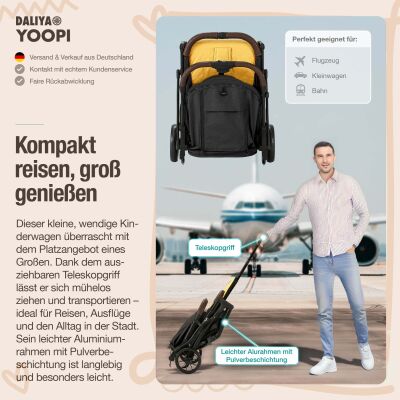 Daliya® YOOPI Reisebuggy, kompakt faltbar, mit Teleskopgriff, Flugzeug Buggy