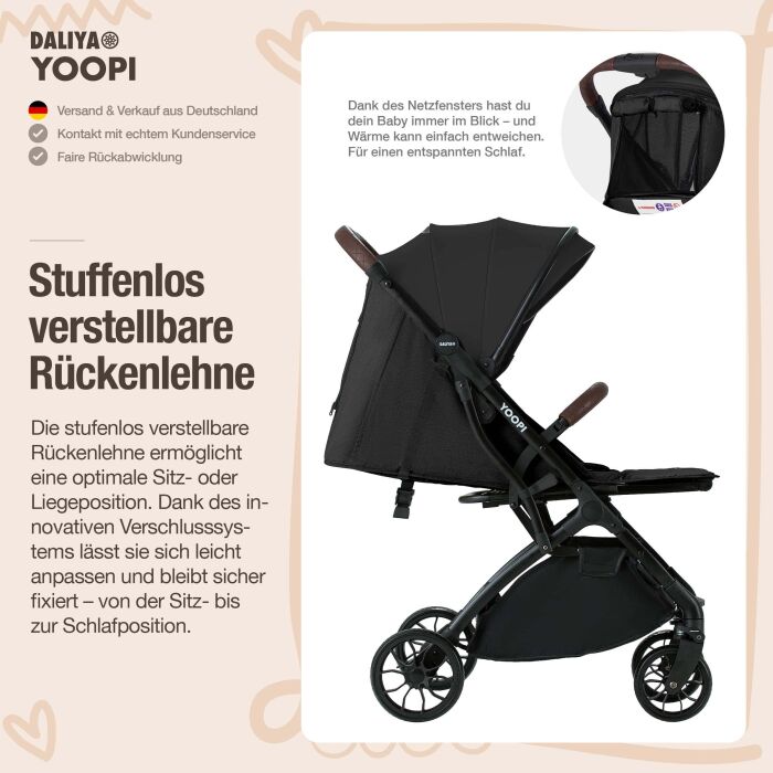 Daliya® YOOPI Reisebuggy, kompakt faltbar, mit Teleskopgriff, Flugzeug Buggy