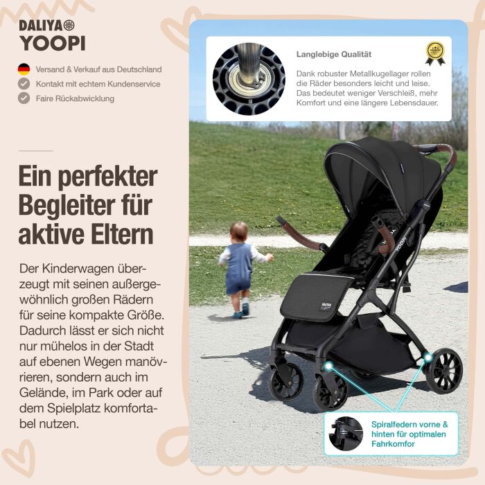 Daliya® YOOPI Reisebuggy, kompakt faltbar, mit Teleskopgriff, Flugzeug Buggy