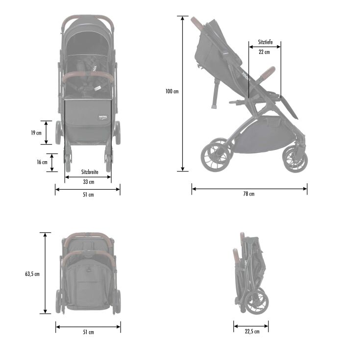 Daliya® YOOPI Reisebuggy, kompakt faltbar, mit Teleskopgriff, Flugzeug Buggy
