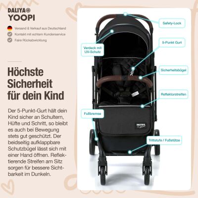 Daliya® YOOPI Reisebuggy, kompakt faltbar, mit Teleskopgriff, Flugzeug Buggy