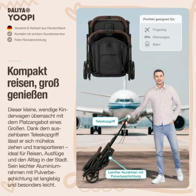 Daliya® YOOPI Reisebuggy, kompakt faltbar, mit Teleskopgriff, Flugzeug Buggy