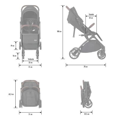 Daliya® YOOPI Reisebuggy, kompakt faltbar, mit Teleskopgriff, Flugzeug Buggy