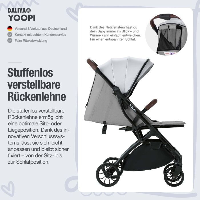 Daliya® YOOPI Reisebuggy, kompakt faltbar, mit Teleskopgriff, Flugzeug Buggy