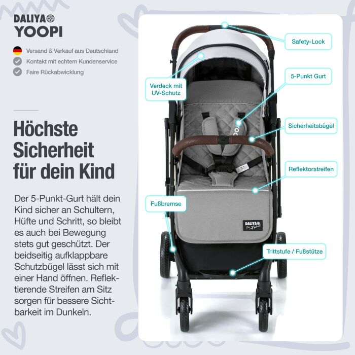 Daliya® YOOPI Reisebuggy, kompakt faltbar, mit Teleskopgriff, Flugzeug Buggy