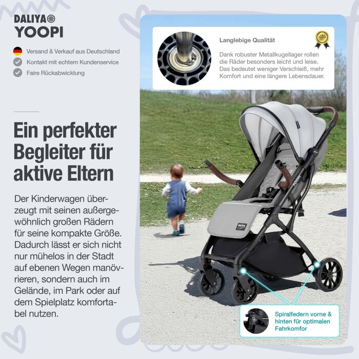 Daliya® YOOPI Reisebuggy, kompakt faltbar, mit Teleskopgriff, Flugzeug Buggy