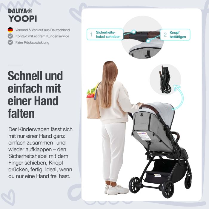 Daliya® YOOPI Reisebuggy, kompakt faltbar, mit Teleskopgriff, Flugzeug Buggy