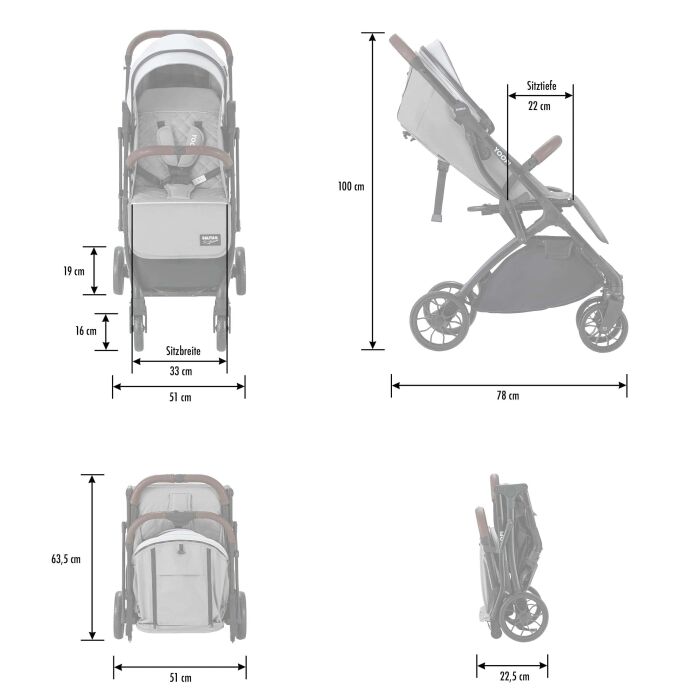Daliya® YOOPI Reisebuggy, kompakt faltbar, mit Teleskopgriff, Flugzeug Buggy