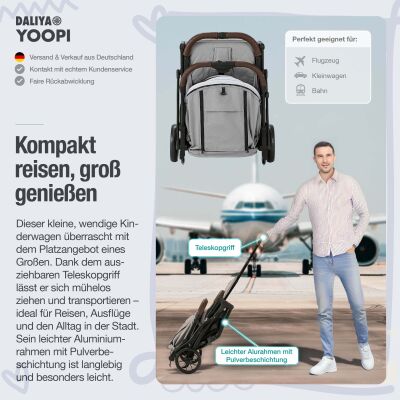 Daliya® YOOPI Reisebuggy, kompakt faltbar, mit Teleskopgriff, Flugzeug Buggy