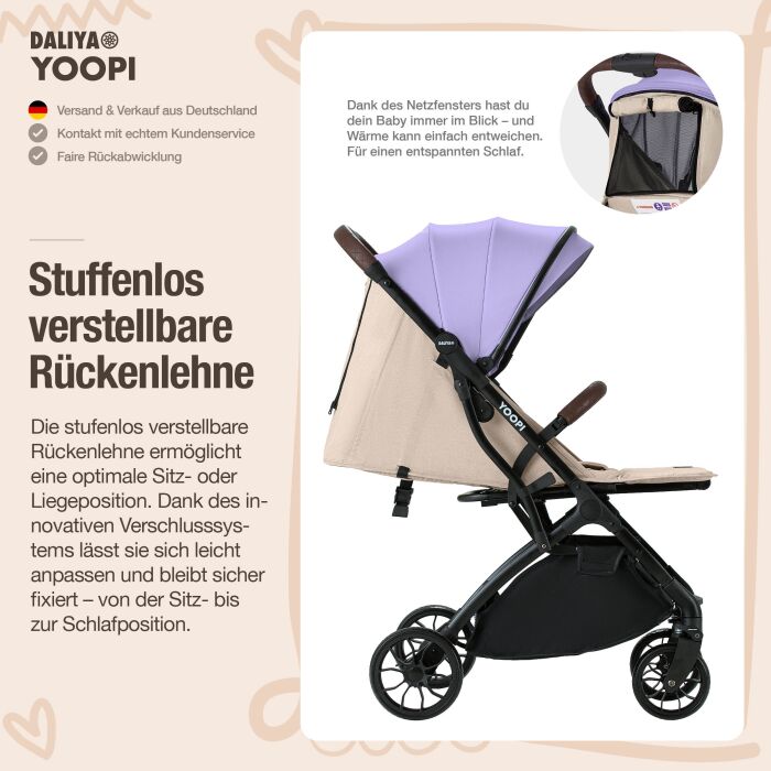 Daliya® YOOPI Reisebuggy, kompakt faltbar, mit Teleskopgriff, Flugzeug Buggy