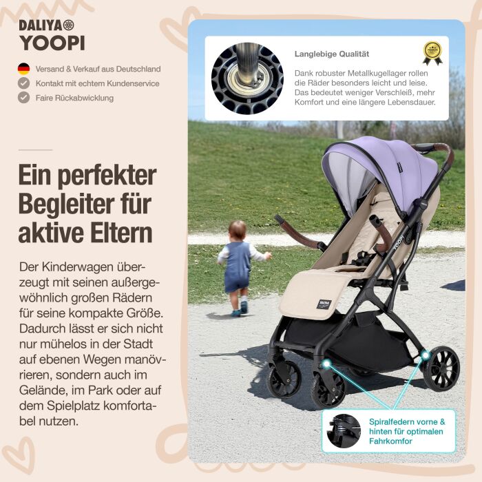 Daliya® YOOPI Reisebuggy, kompakt faltbar, mit Teleskopgriff, Flugzeug Buggy