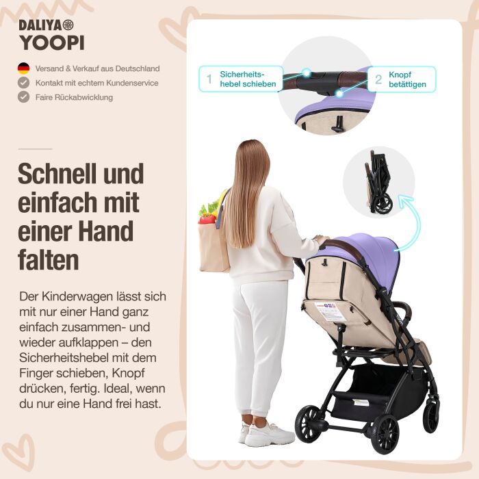 Daliya® YOOPI Reisebuggy, kompakt faltbar, mit Teleskopgriff, Flugzeug Buggy