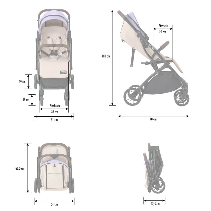 Daliya® YOOPI Reisebuggy, kompakt faltbar, mit Teleskopgriff, Flugzeug Buggy